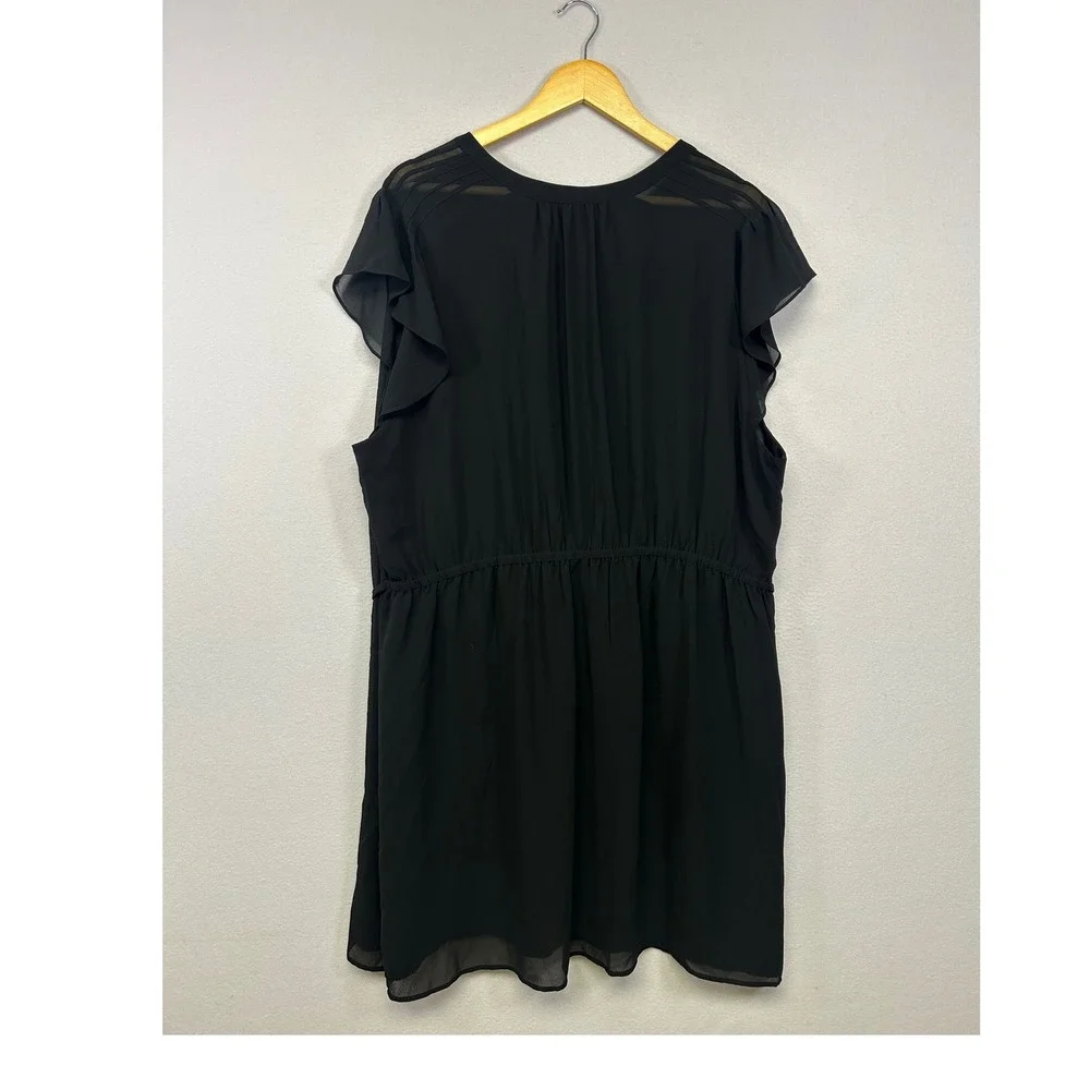 Dark Academia H&M Womens XXL Black‎ Pleated V-Neck Flutter Sleeve Tunic Dress
